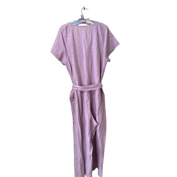 NWT Madewell Linen-Cotton Pleat-Sleeve Jumpsuit Pressed Orchid | Size 16 - Picture 3 of 4